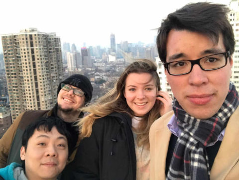 Emma, Sam, Tony, and Alex selfie on the LTL Shanghai rooftop