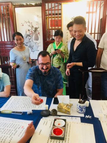 George Learning Chinese Calligraphy