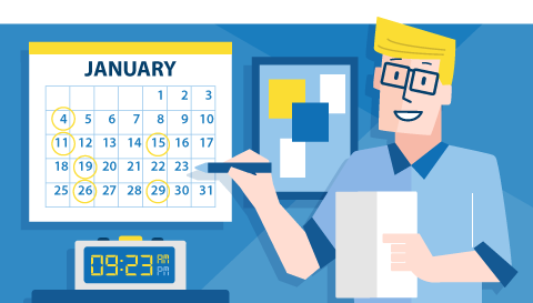 Illustration, man with calendar