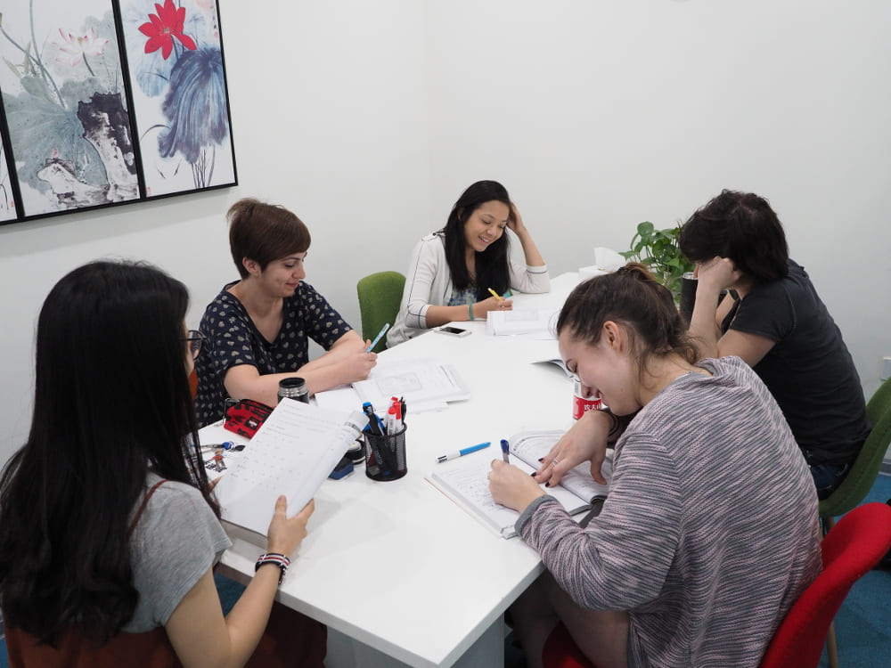 Four female students in class